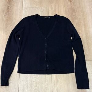 Brandy Melville Women's Navy V-Neck Button Up Sweater